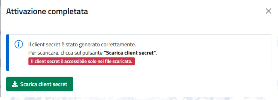 Sezione dei servizi attivati con il download delle credenziali client secret